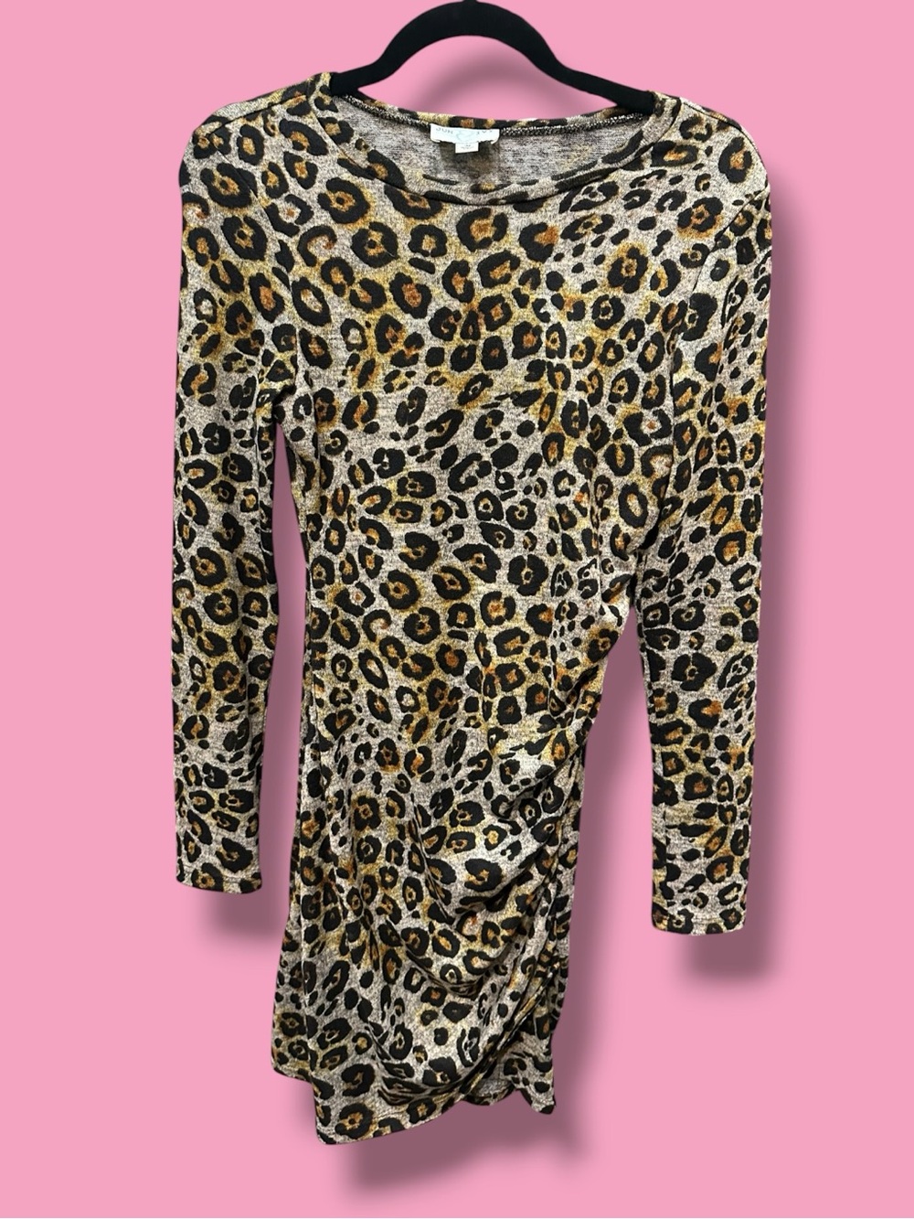 Leopard Print Long-Sleeve Women's Dress in Gold & Black